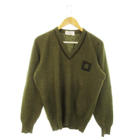 【中古】ジバンシィ GIVENCHY GENTLEMAN ニット セーター Vネック 長袖 ライン スエード ロゴ 4G 3 L 緑 グリーン /MN19 ■GY11 メンズ 【ベクトル 古着】 250806