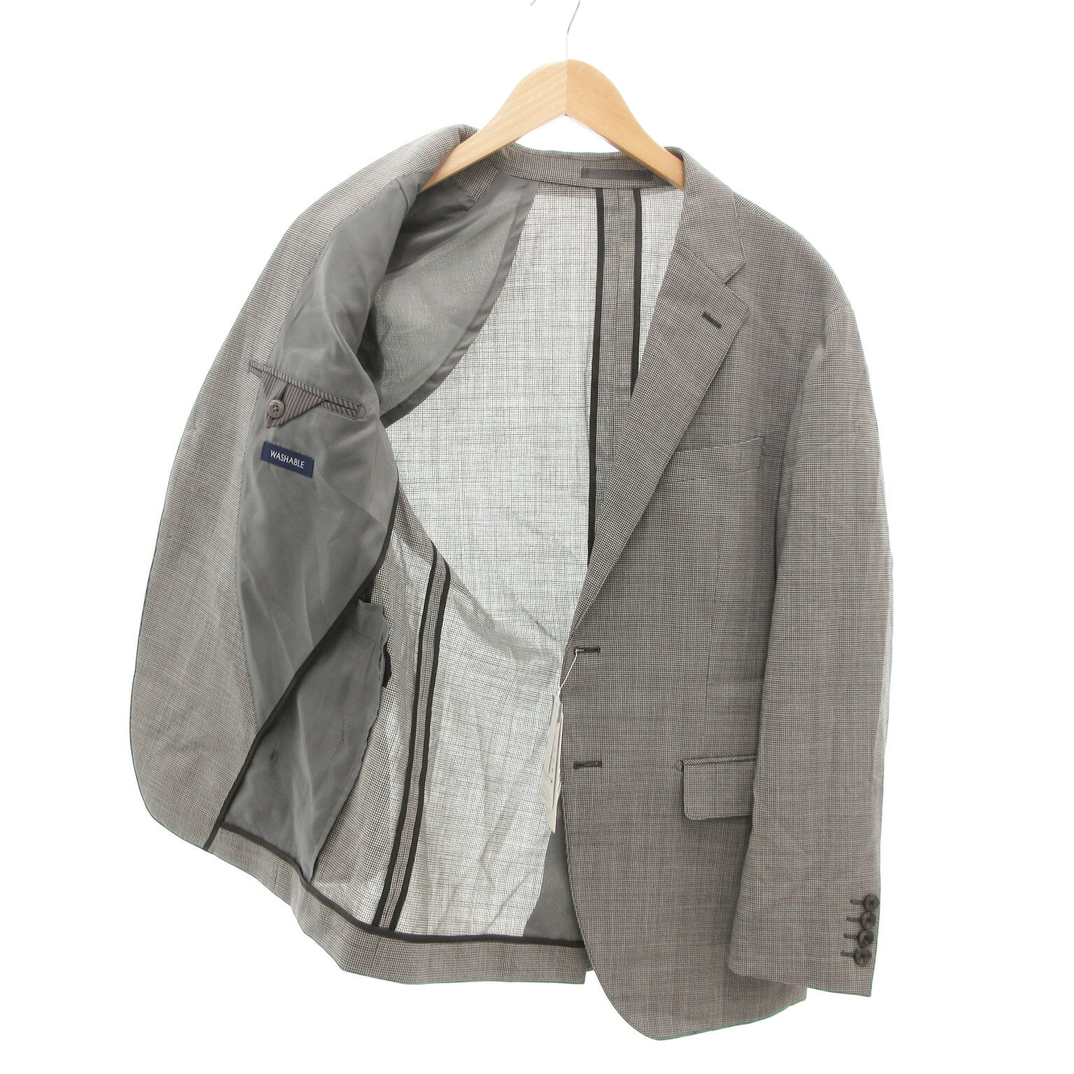 【中古】未使用品 レミュー LES MUES タグ付き エアクール テーラードジャケット シングル 2B 総裏地 センターベント 千鳥格子柄 AB4 白 ホワイト 黒 ブラック C231K510 /KR メンズ 【ベクトル 古着】 250804