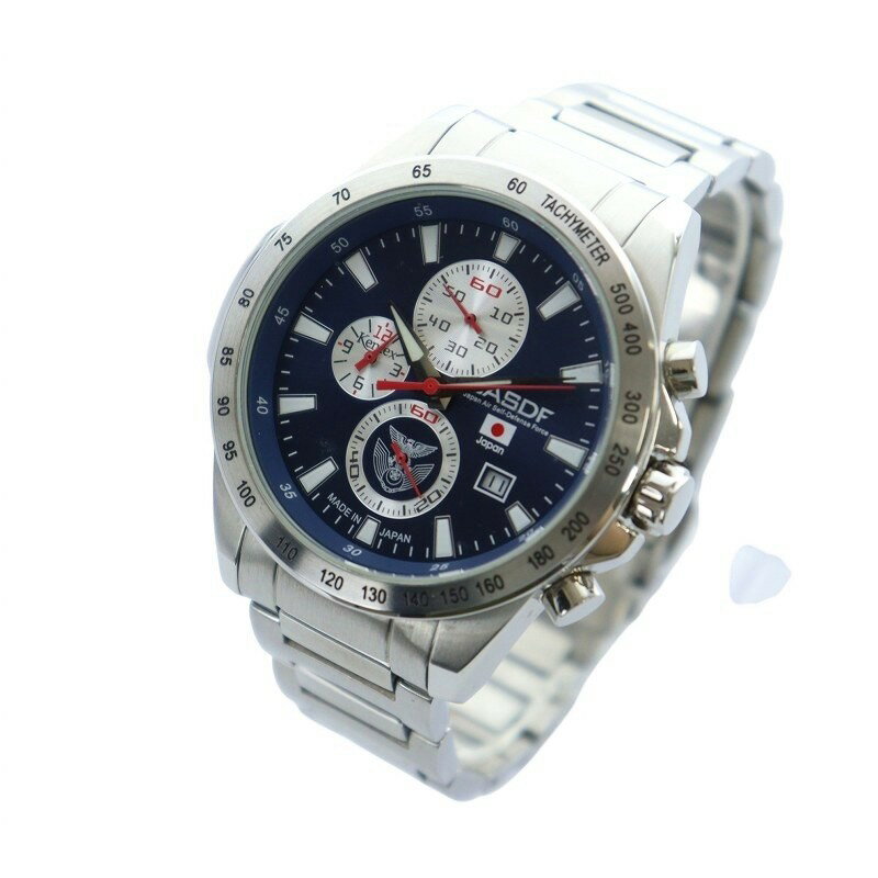【中古】ケンテックス KENTEX japan air self defence force 航空自衛隊 腕時計 ウォッチ クォーツ 青文字盤 クロノグラフ デイト カレンダー付き シルバー色 S648M-01 ■GY18 /MQ メンズ 【ベクトル 古着】 250731