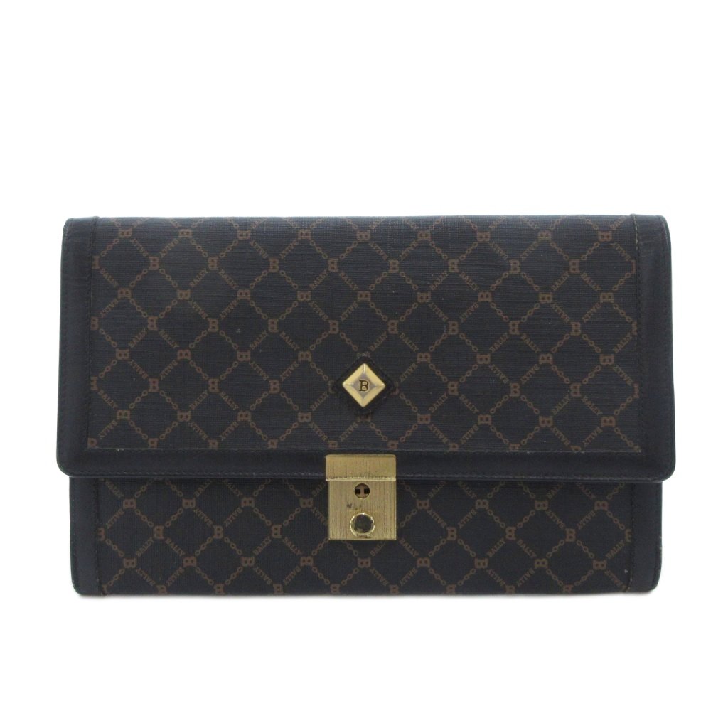 【中古】バリー BALLY クラッチバッグ セカンドバッグ PVC ロゴ ゴールド金具 黒 ブラック /FT ■GY18 ..