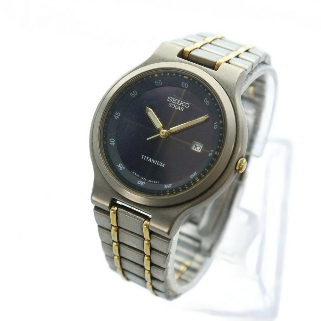 【中古】セイコー SEIKO ジャンク品 腕時計 ウォッチ ソーラー カレンダー付き 黒文字盤 シルバー色 5Y75-1A00 ■GY18 /MQ メンズ 【ベクトル 古着】 250912