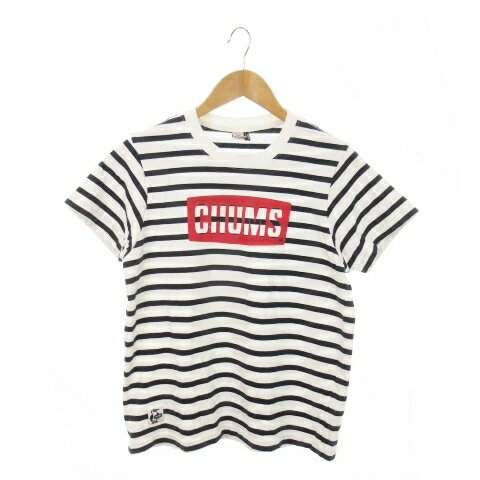 【中古】チャムス CHUMS Tシャツ カットソー ラウンドネック 丸首 半袖 プリント ロゴ ボーダー アウトドア M 白 ホワイト /MN14 レディース 【ベクトル 古着】 250818