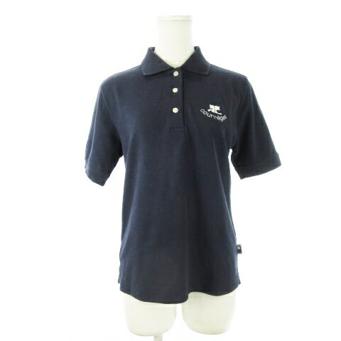 【中古】クレージュ courreges ポロシャツ 鹿の子 半袖 ロゴ刺繍 ガールズ 女の子 160 紺 ネイビー /CK..