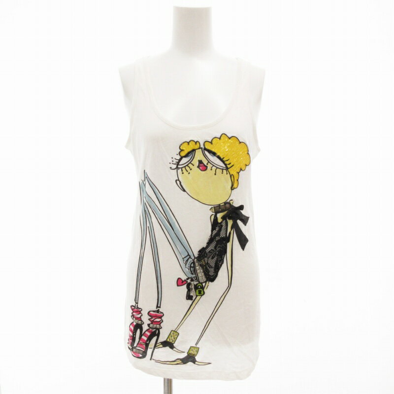 【中古】ラブモスキーノ LOVE MOSCHINO タンクトップ カットソー スパンコール スタッズ 38 白 ホワイ..