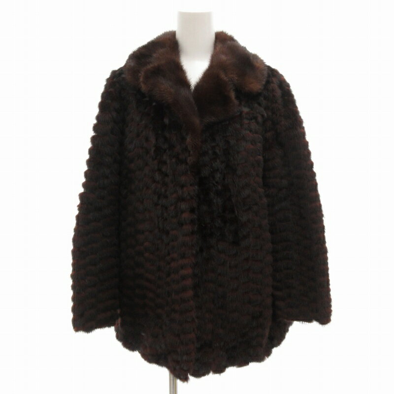 【中古】ノーブランド ミンクファーファーコート 毛皮 ミドル ハーフ 市松模様 茶 ブラウン /GV ■GY18 レディース 【ベクトル 古着】 250813