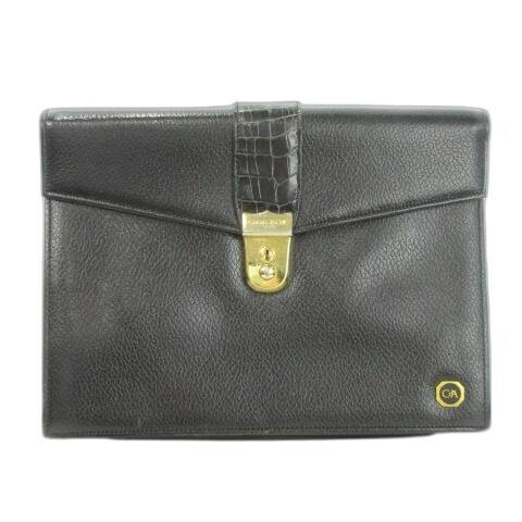 【中古】カランダッシュ Caran d'Ache セカンドバッグ クラッチバッグ レザー シボ革 ゴールド金具 リストレット ロゴ 黒 ブラック /MN12 ■GY18 メンズ 【ベクトル 古着】 250902