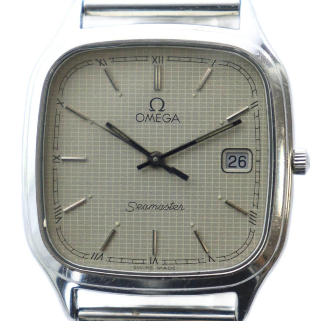 【中古】オメガ OMEGA SEAMASTER シーマスター 腕時計 ヴィンテージ アンティーク ウォッチ クォーツ デイト カレンダー付き スクエア シルバー色 ■GY18 /MQ メンズ 【ベクトル 古着】 251002