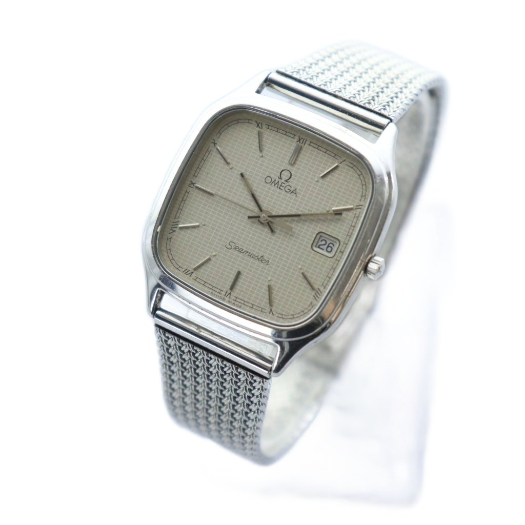 【中古】オメガ OMEGA SEAMASTER シーマスター 腕時計 ヴィンテージ アンティーク ウォッチ クォーツ デイト カレンダー付き スクエア シルバー色 ■GY18 /MQ メンズ 【ベクトル 古着】 251002
