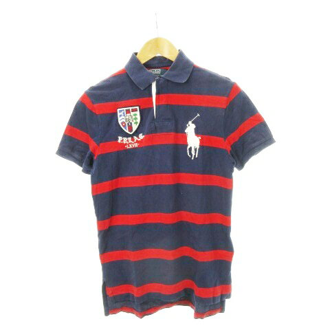 【中古】ポロ バイ ラルフローレン Polo by Ralph Lauren ポロシャツ 半袖 鹿の子 ビッグポニー刺繍 ワッペン ボーダー S 紺 ネイビー /AH18 ■GY18 メンズ 【ベクトル 古着】 250902