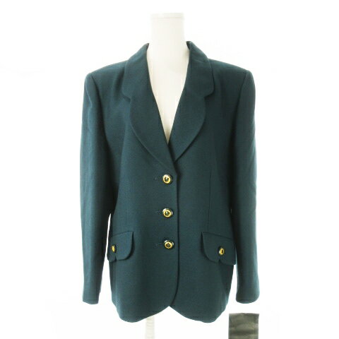 【中古】未使用品 レリアン Leilian テーラードジャケット 総裏地 ウール 金ボタン 大きいサイズ 13 緑 グリーン /CK27 ■GY44 レディース 【ベクトル 古着】 250918