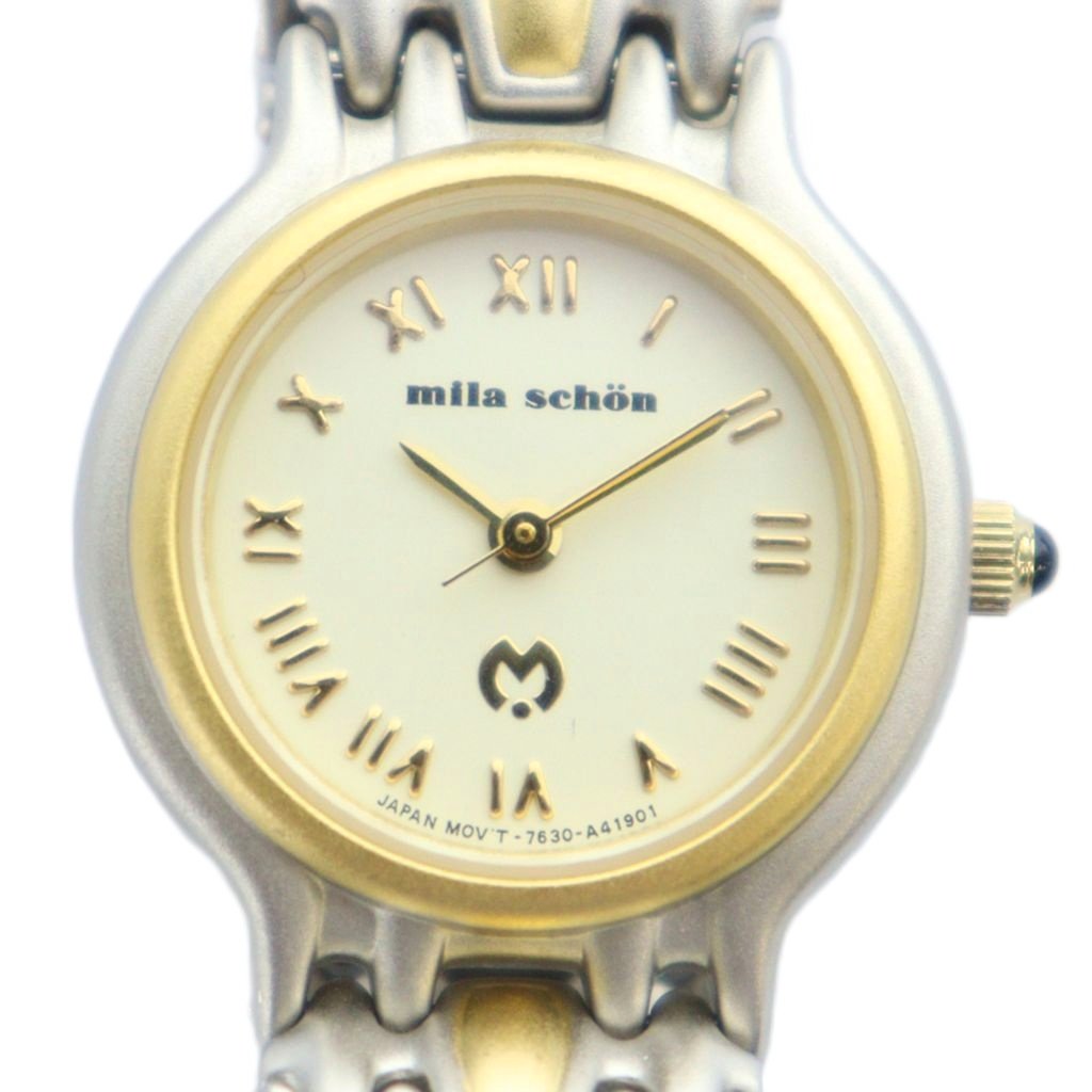 【中古】ミラショーン mila schon 7630-A41628 7630-A41636 腕時計 ペアウォッチ シルバーカラー 銀色 ゴールドカラー 金色 クォーツ ローマン ラウンド ■GY18 /MQ メンズ レディース 【ベクトル 古着】 251003