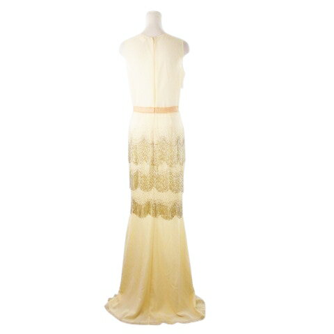 【中古】エリザベッタ フランキ ELISABETTA FRANCHI ドレス フォーマル ワンピース ロング Vネック ノースリーブ シアー ビーズ フリンジ ウエストマーク 42 S 白 アイボリー /CK5 ■GY18 レディース 【ベクトル 古着】 250929