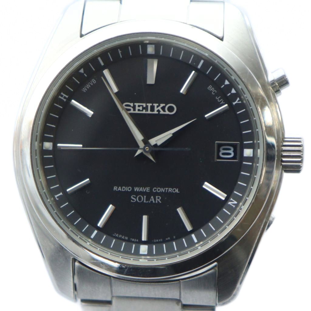 【中古】セイコー SEIKO スピリット 腕時計 ウォッチ ソーラー 黒文字盤 ロゴ デイト カレンダー付き シルバー色 7B24-0AN0 ■GY18 /MQ メンズ 【ベクトル 古着】 250919