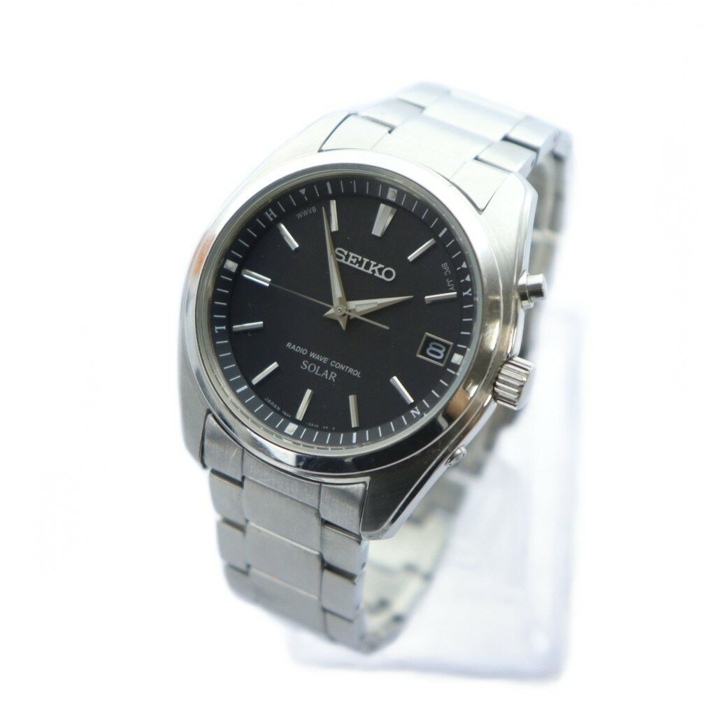 【中古】セイコー SEIKO スピリット 腕時計 ウォッチ ソーラー 黒文字盤 ロゴ デイト カレンダー付き シルバー色 7B24-0AN0 ■GY18 /MQ メンズ 【ベクトル 古着】 250919
