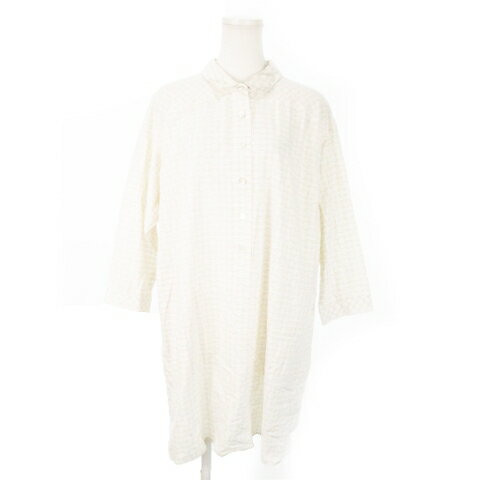 【中古】未使用品 シンプルライフ SIMPLE LIFE シャツワンピース チュニック ミニ 七分袖 ハーフボタン 総柄 大きいサイズ 15 白 ホワイト /AO25 レディース 【ベクトル 古着】 251002