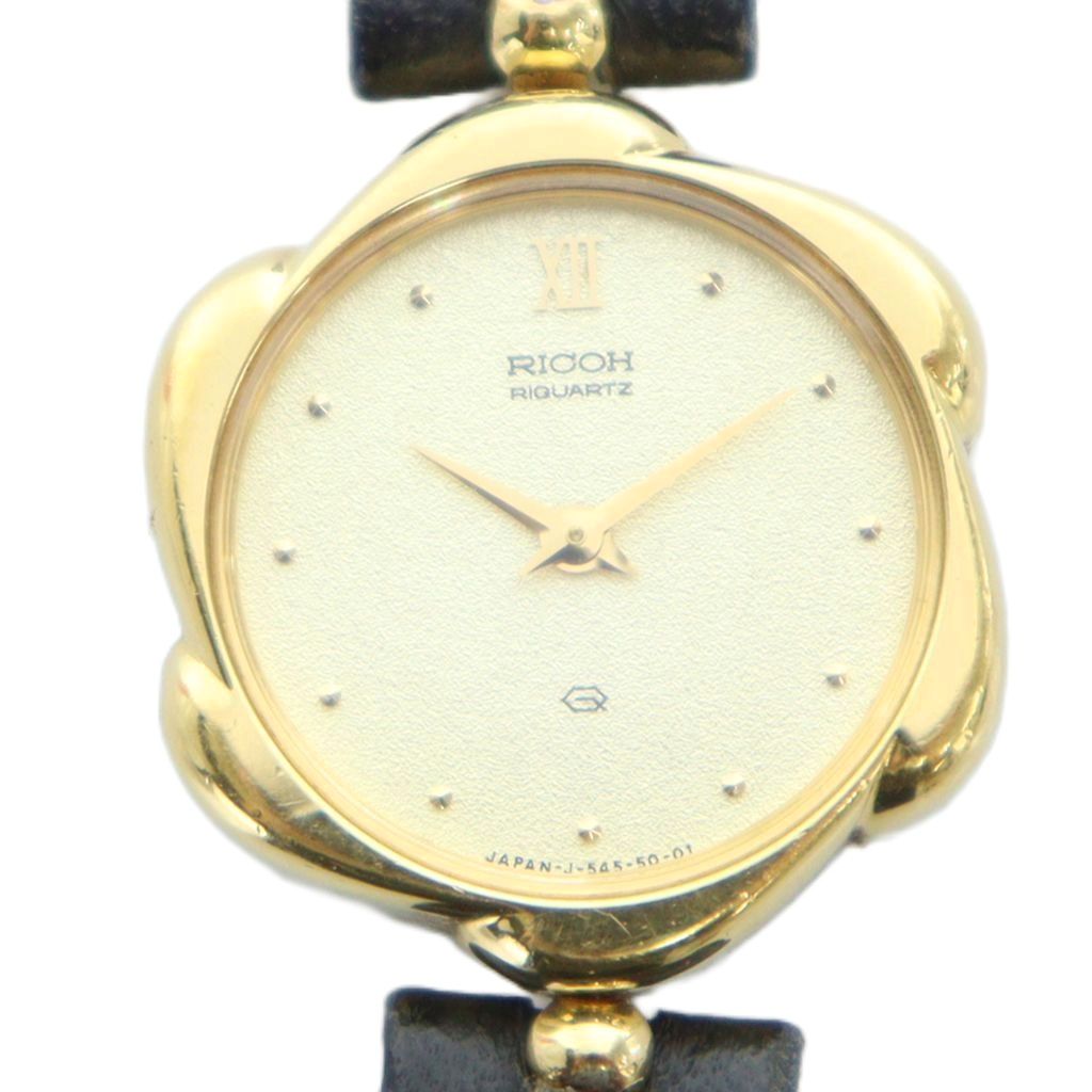 【中古】リコー RICOH ジャンク品 腕時計 ウォッチ クォーツ ロゴ レザーベルト ゴールド色 ■GY18 /MQ レディース 【ベクトル 古着】 251021