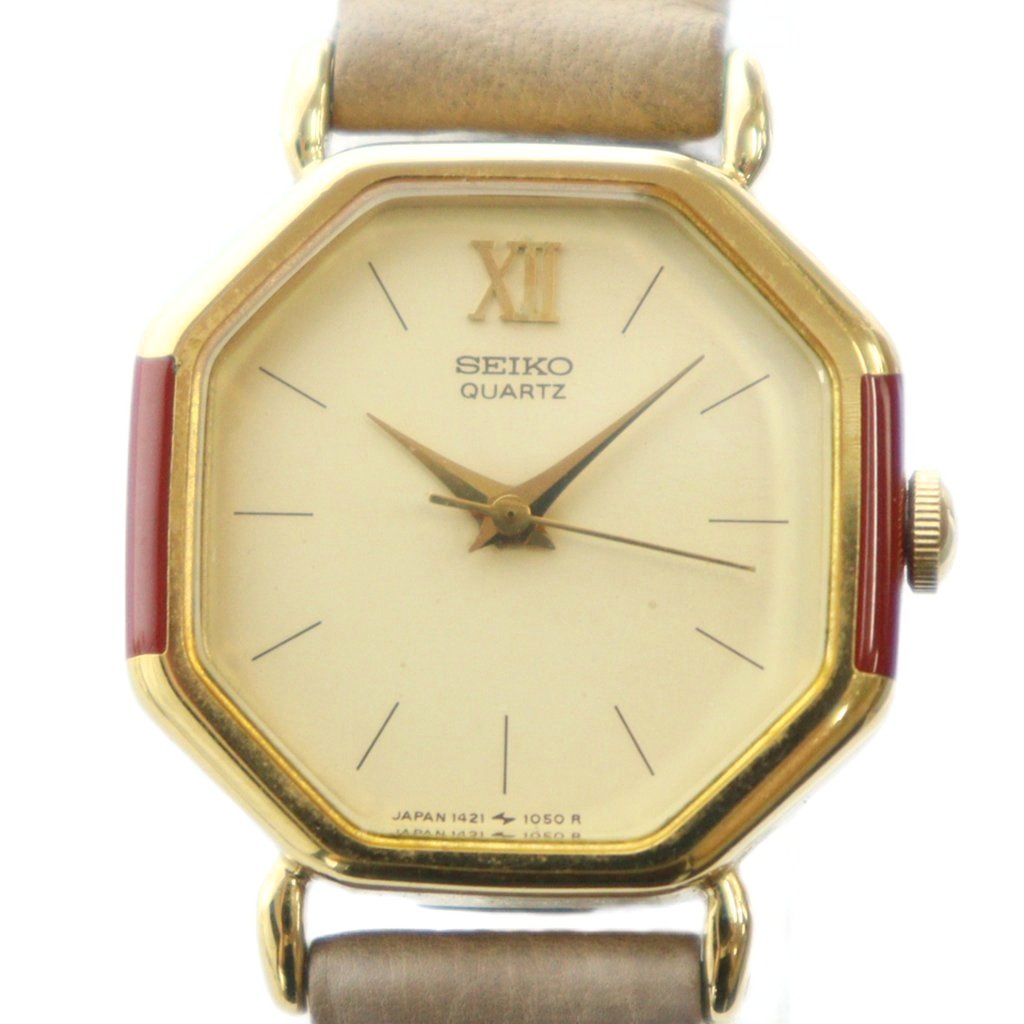 【中古】セイコー SEIKO 1421-556A 腕時計 ウォッチ クォーツ ローマン レザーベルト ゴールド色 ■GY18 /MQ レディース 【ベクトル 古着】 251020