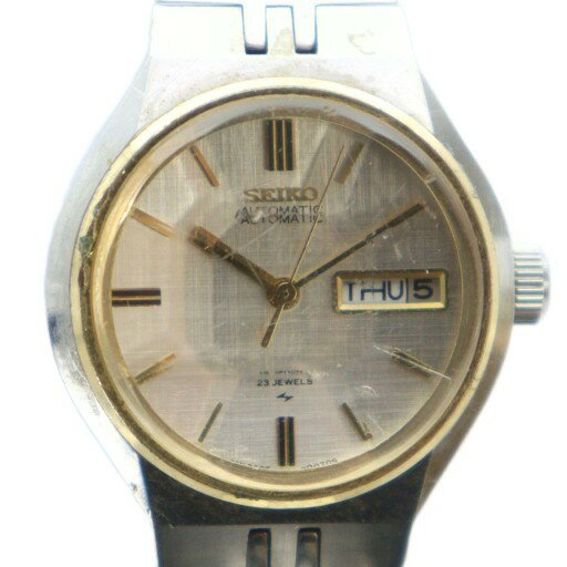 【中古】セイコー SEIKO 腕時計 ウォッチ 自動巻き デイト カレンダー付き 23石 ラウンド カットガラス シルバーカラー 銀色 2406-0030 /MQ ■GY11 メンズ 【ベクトル 古着】 251018(2.0)