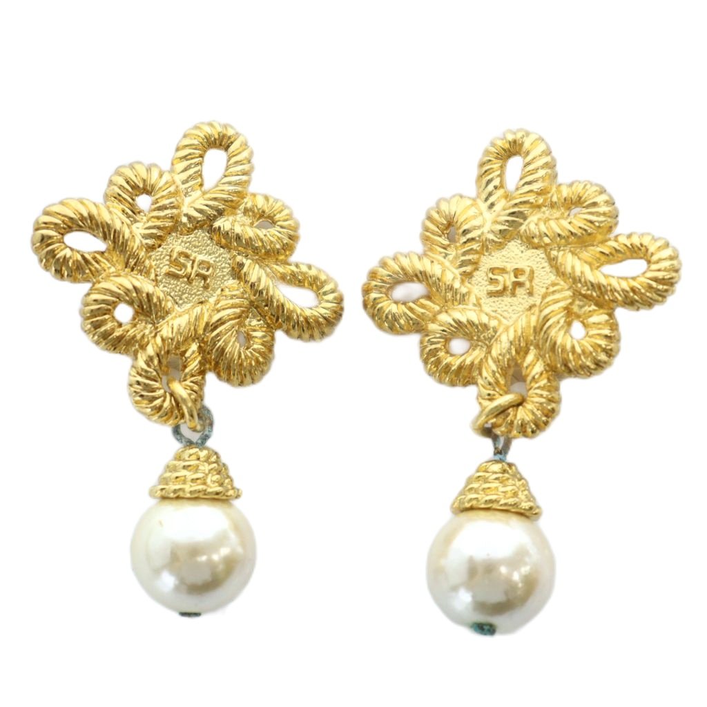 【中古】ソニアリキエル SONIA RYKIEL ヴィンテージ イヤリング アクセサリー クリップ式 両耳用 SRロゴ フェイクパール ゴールドカラー 金色 ■GY11 /MQ レディース 【ベクトル 古着】 251024
