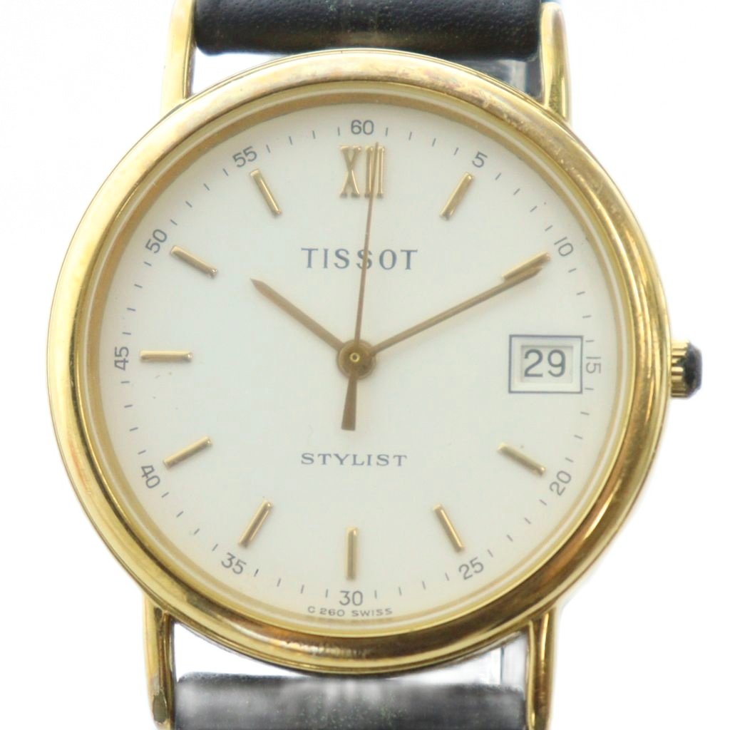 【中古】ティソ TISSOT ジャンク品 C260 腕時計 ウォッチ クォーツ STYLIST ラウンド カレンダー付き 白文字盤 ゴールド色 ■GY11 /MQ メンズ 【ベクトル 古着】 251021