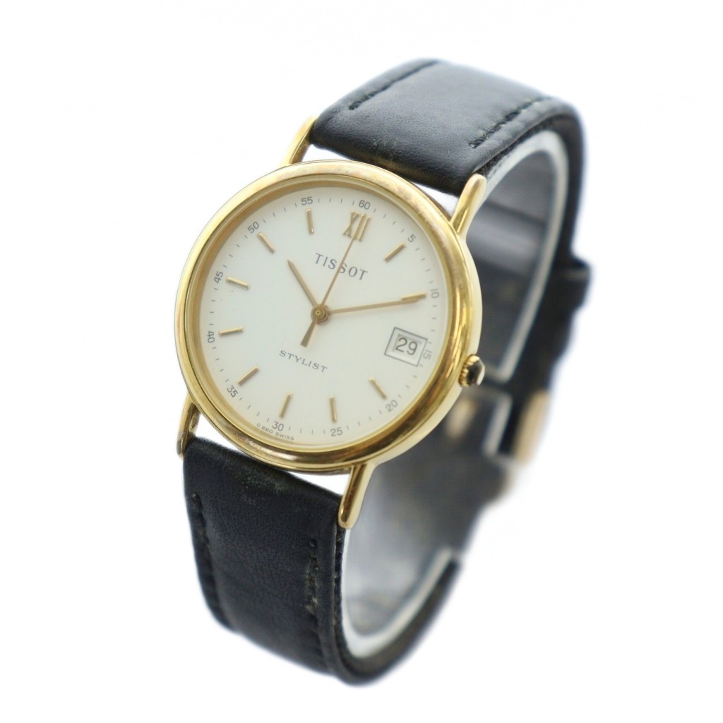 【中古】ティソ TISSOT ジャンク品 C260 腕時計 ウォッチ クォーツ STYLIST ラウンド カレンダー付き 白文字盤 ゴールド色 ■GY11 /MQ メンズ 【ベクトル 古着】 251021
