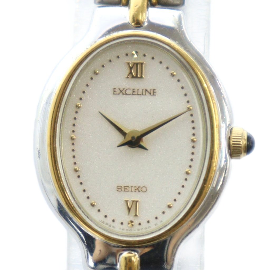 【中古】セイコー SEIKO 1F20-5K90 exceline エクセリーヌ 腕時計 ウォッチ クォーツ ロゴ 白文字盤 シルバー色 ゴールド色 ■GY18 /MQ レディース 【ベクトル 古着】 251019