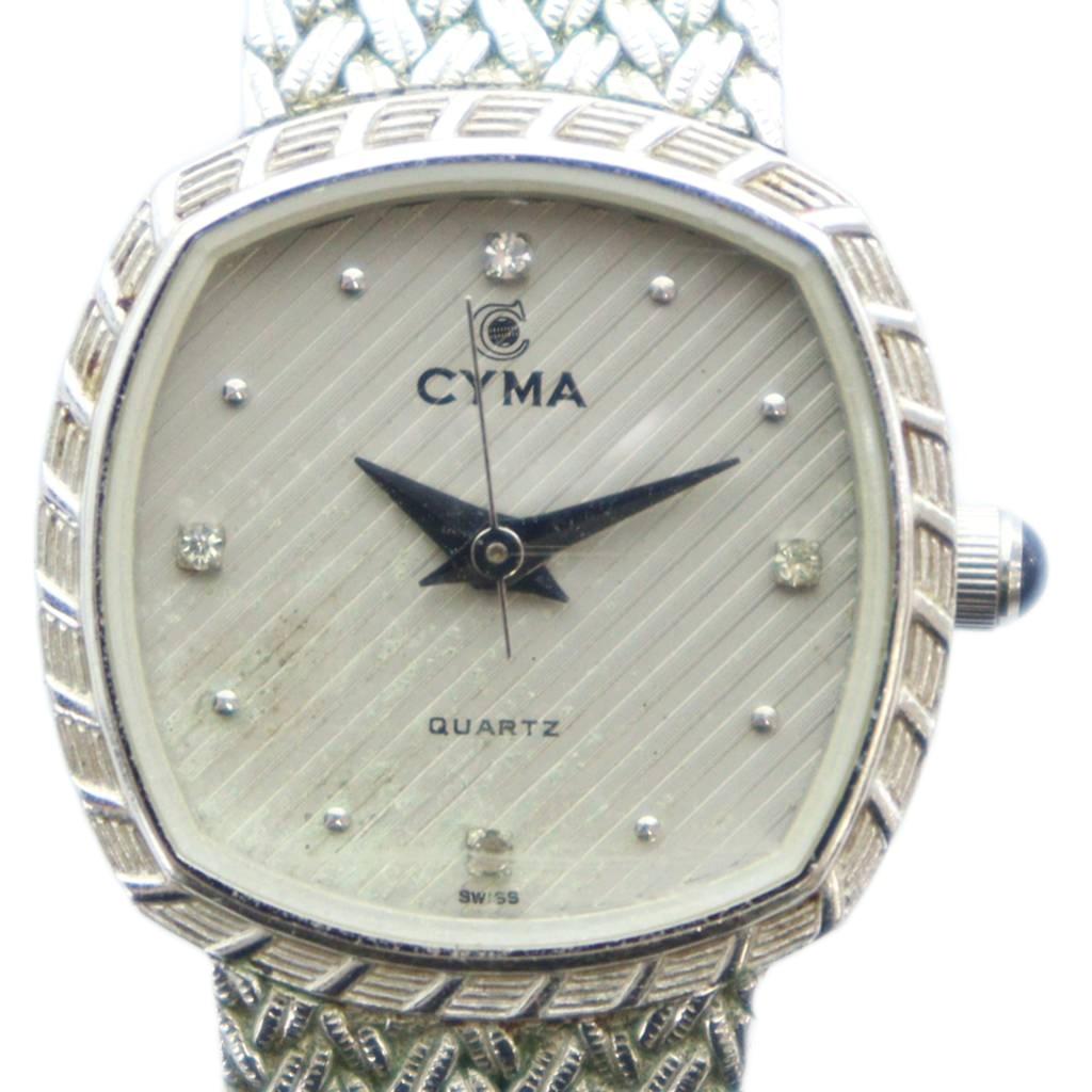 【中古】シーマ CYMA 616S 腕時計 ウォッチ クォーツ スクエア ロゴ ラインストーン シルバー色 ■GY18 /MQ レディース 【ベクトル 古着】 251019