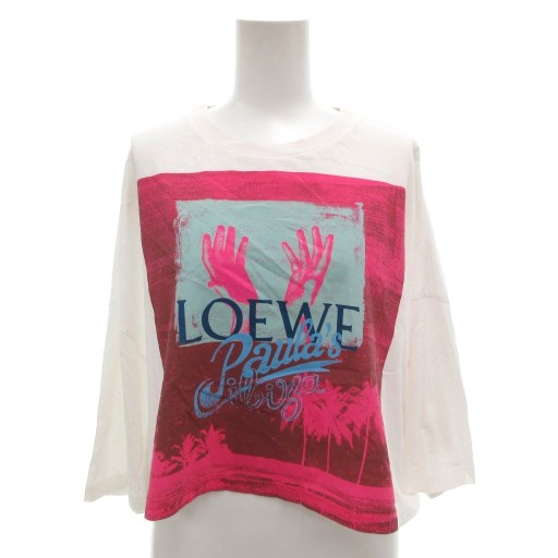 【中古】ロエベ LOEWE Paula's Ibiza Tシャツ カットソー XS 白 ホワイト プリント クロップド S616Y22X39 /FF ■GY19 レディース 【ベクトル 古着】 251021(4)