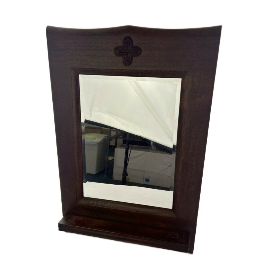 【中古】カリモク KARIMOKU 90s ヴィンテージ 壁掛け鏡 ウォールミラー チェーン メタルパーツ 木 ウッドパーツ 茶 ブラウン PR7007HD /KW ■GY11 その他 【ベクトル 古着】 251003