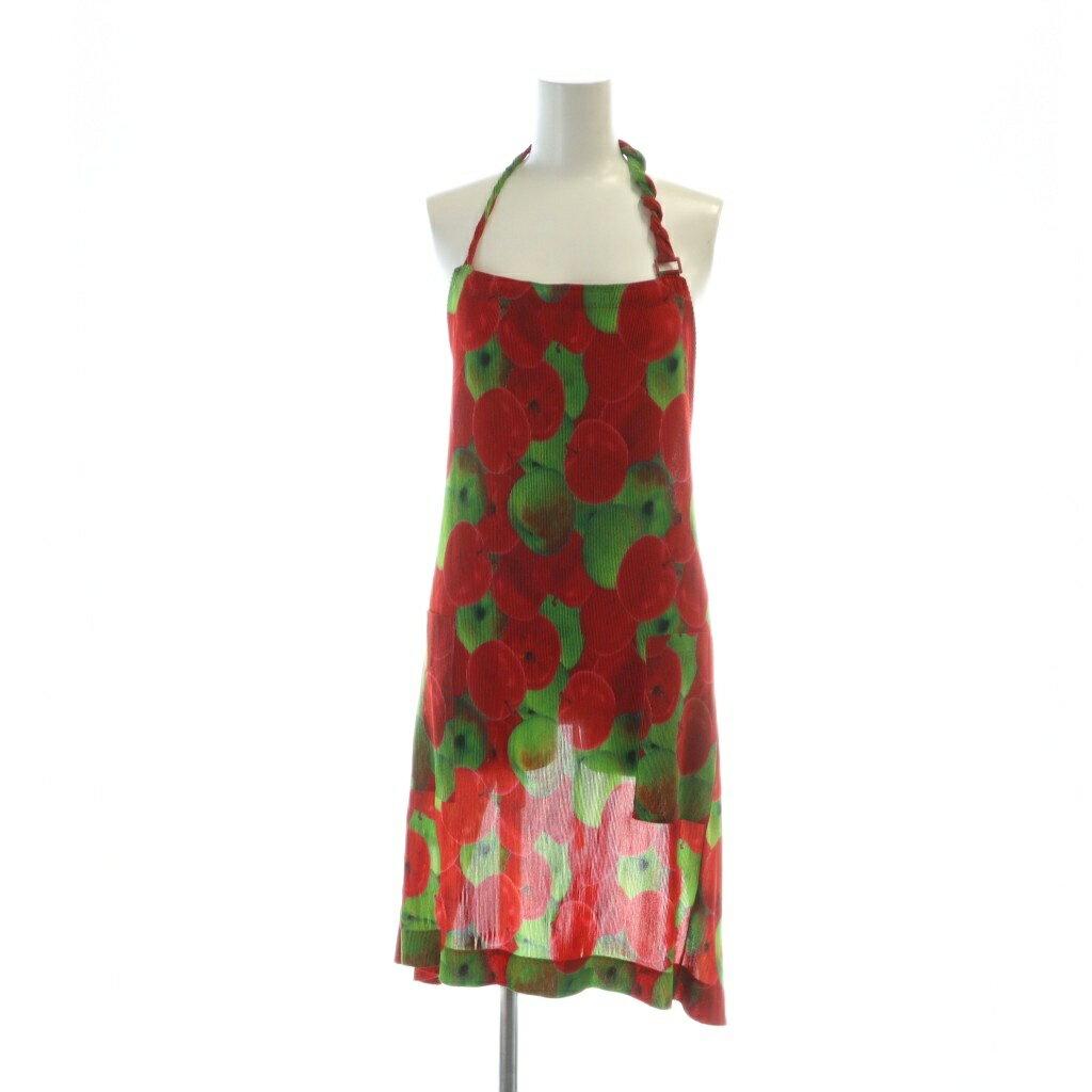 【中古】プリーツプリーズ PLEATS PLEASE エプロン 総柄 りんご柄 ロゴ 赤 レッド PP83FH314 ■GY17 /MQ レディース 【ベクトル 古着】 251011