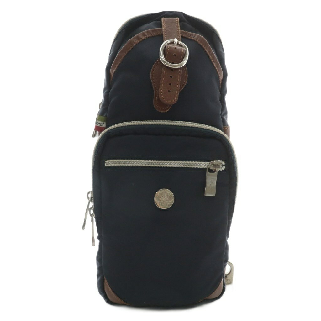 【中古】オロビアンコ OROBIANCO ボディバッグ ショルダーバッグ ナイロン レザー ロゴ 紺 ネイビー 茶色 ブラウン /XZ ■GY18 メンズ 【ベクトル 古着】 251019(4)