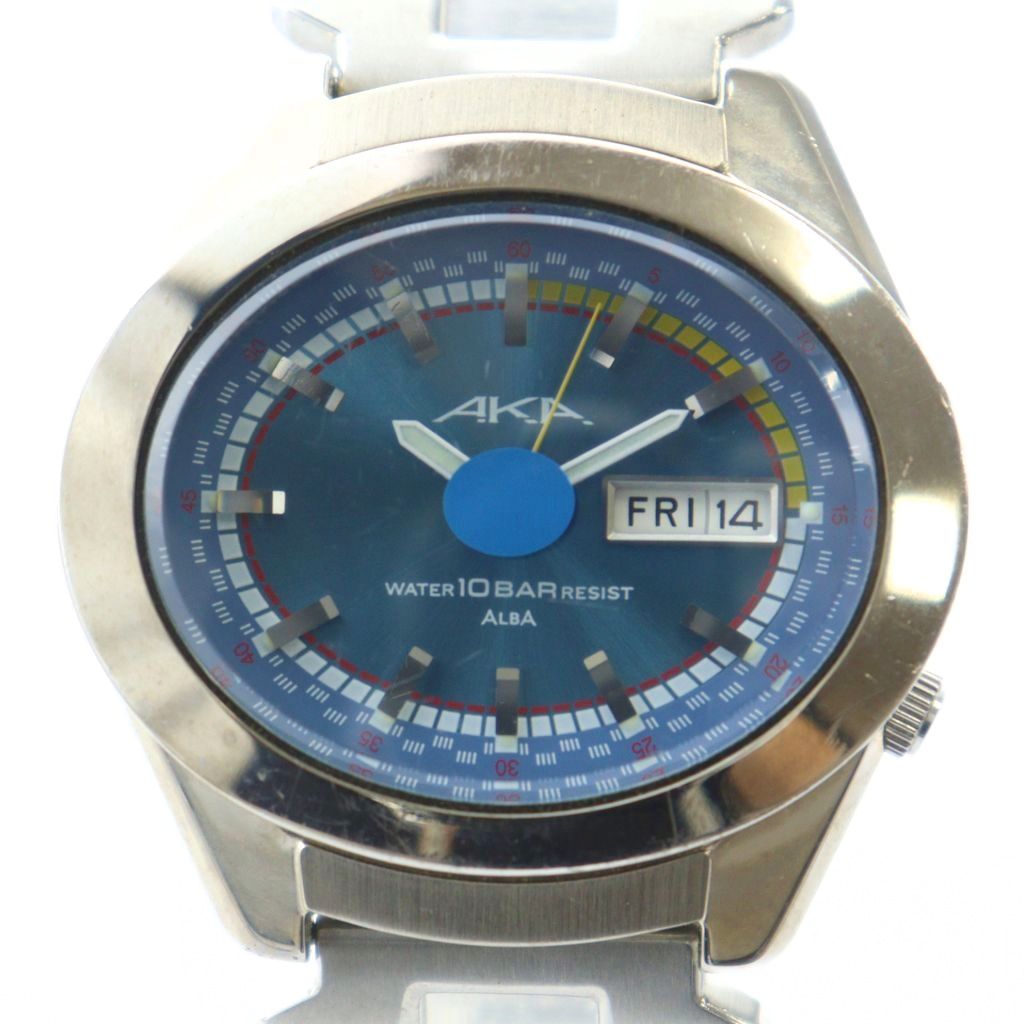 【中古】セイコー SEIKO アルバ ALBA V743-5A10 腕時計 ウォッチ クォーツ 青文字盤 カレンダー付き デイト シルバー色 ■GY18 /MQ メンズ 【ベクトル 古着】 251116