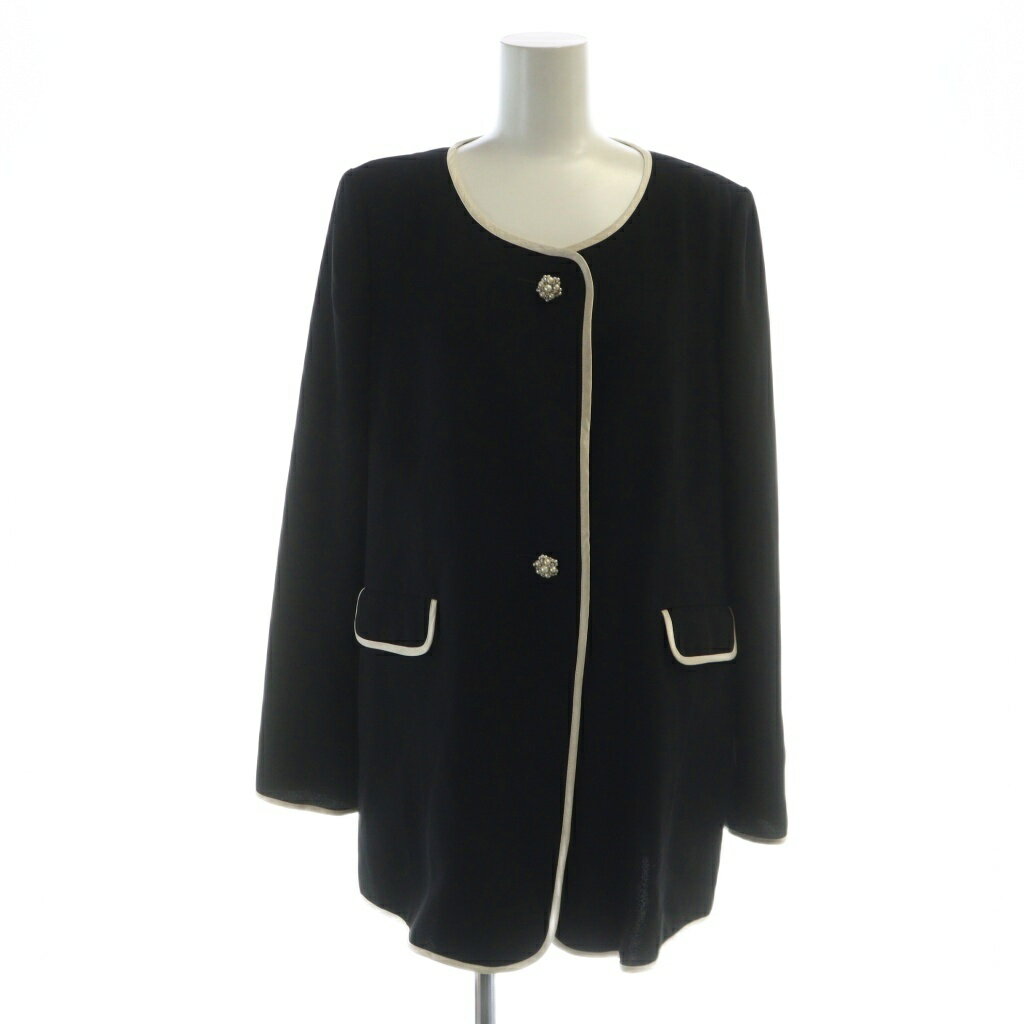 【中古】オースチン リード Austin Reed 近年モデル ノーカラージャケット ビジューボタン 長袖 シングル ロゴ 40 黒 ブラック ■GY19 /MQ レディース 【ベクトル 古着】 251026(4)