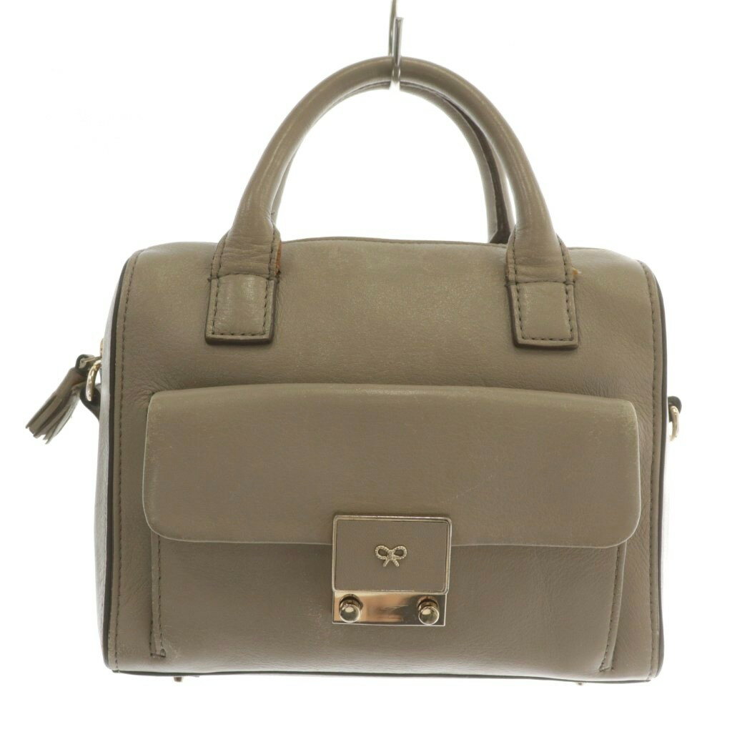 【中古】アニヤハインドマーチ ANYA HINDMARCH ハンドバッグ ショルダー 2WAY レザー ロゴ ベージュ /X..