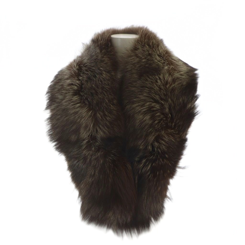 【中古】サガフォックス SAGA FOX 銀サガ 毛皮ショール ストール 襟巻 フォックスファー 茶 ブラウン ■..