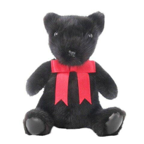 【中古】未使用品 ノーブランド ぬいぐるみ ミンクベアー テディベア ミンクファー 毛皮 リボン レザー 革 切替 黒 ブラック /CK28 ■GY11 メンズ レディース 【ベクトル 古着】 251106