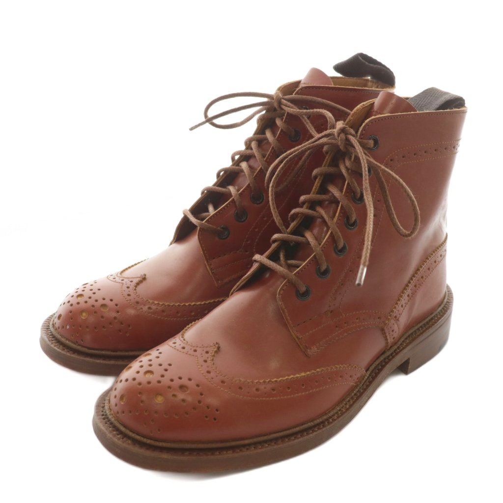 【中古】トリッカーズ TRICKER'S カントリーブーツ レザー ショート ウィングチップ メダリオン レース..