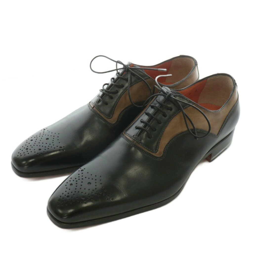 【中古】サントーニ SANTONI ビジネスシューズ ドレス 革靴 レザー メダリオン スクエアトゥ レースア..