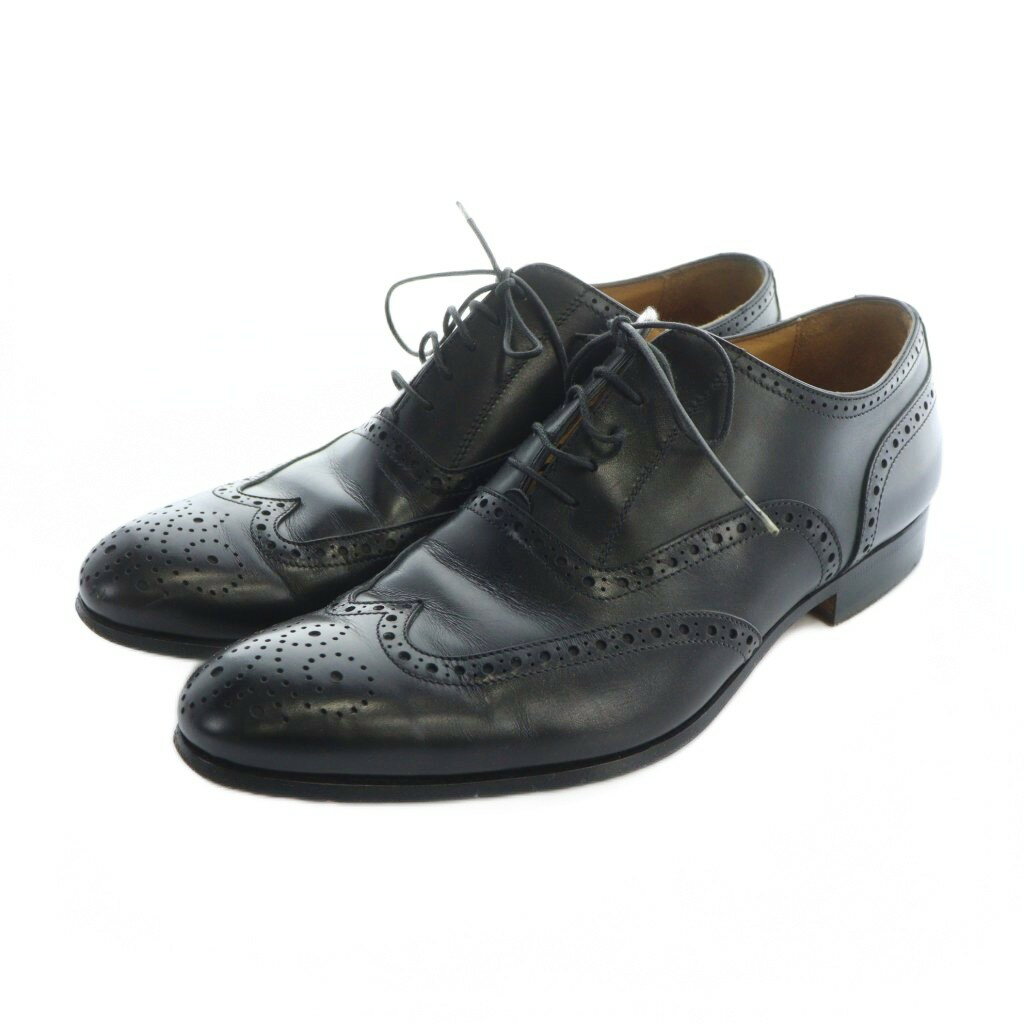 【中古】フランチェスケッティ franceschetti ビジネスシューズ 革靴 ウィングチップ ロゴ レザー 39.5..