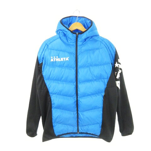 【中古】アレスタ ATHLETA 中綿ウォームジャケット フーディー ジップアップ 切り替え ジャージー生地 ロゴ プリント サッカー スポーツ L 青 ブルー...