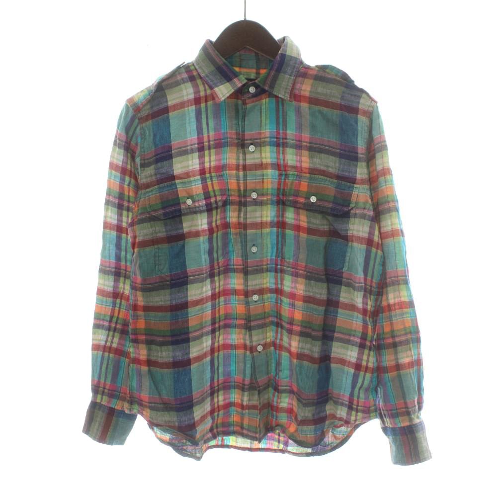 中古 ポロ バイ ラルフローレン Polo by Ralph Lauren シャツ 長袖 麻 リネン チェック柄 マルチ…