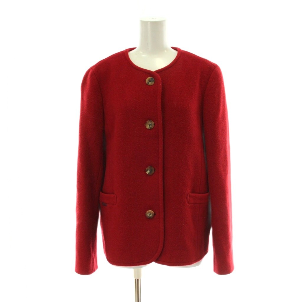 【中古】マドモアゼルノンノン mademoiselle NON NON コート ウール L 赤 レッド 無地 ノーカラー 長袖 ショート丈 D0384FJM004 /PP ■GY47 レディース 【ベクトル 古着】 260218