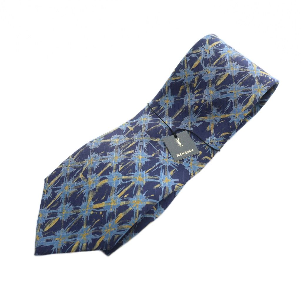 【中古】イヴサンローラン YVES SAINT LAURENT ネクタイ レギュラータイ 総柄 ロゴ 絹 シルク 紺 ネイビー ■GY17 /MQ メンズ 【ベクトル 古着】 260125ブランドイヴサンローラン YVES SAINT LA...