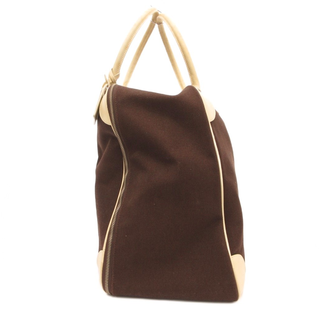 【中古】フォクシー FOXEY ボストンバッグ 茶 ブラウン 中央縦帯デザイン ロゴプレ...