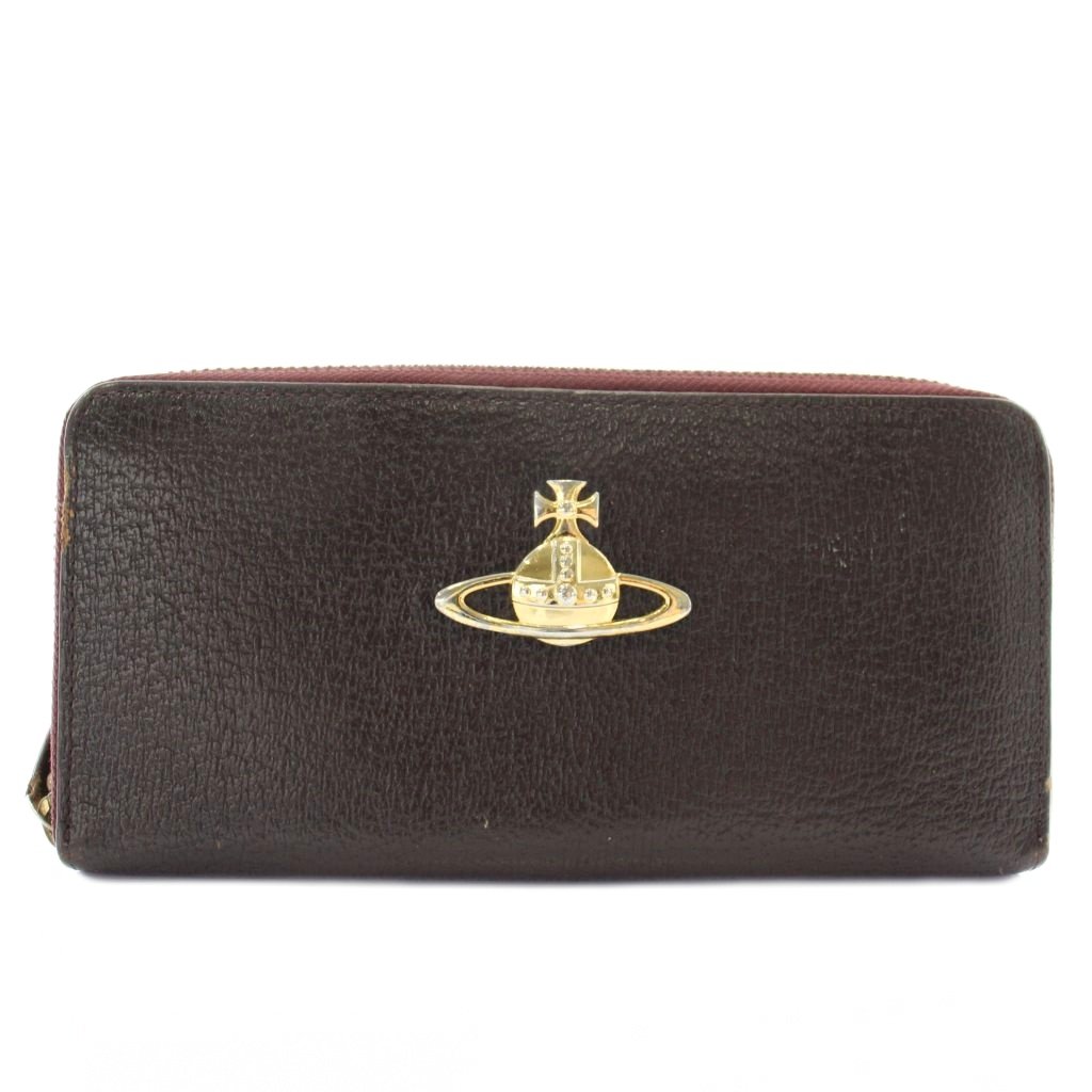 【中古】ヴィヴィアンウエストウッド Vivienne Westwood 長財布 レザー ラウンドファスナー オーブ ゴールド金具 茶色 ブラウン /XZ ■GY18 レディース 【ベクトル 古着】 260214