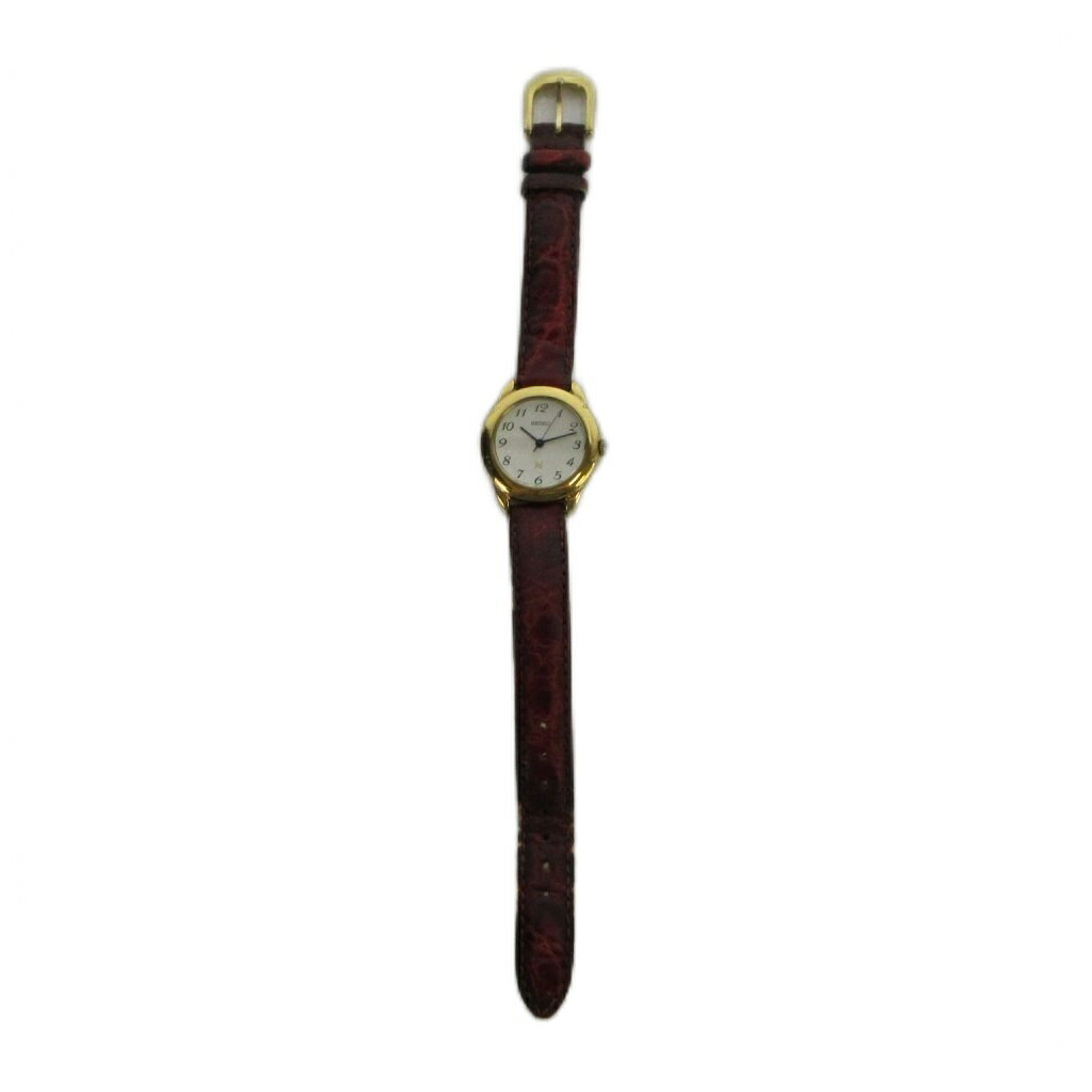 【中古】セイコー SEIKO 1F21-0050 腕時計 ウォッチ クォーツ ラウンド レザーベルト 白文字盤 ゴールド色 ■GY11 /MQ レディース 【ベクトル 古着】 260416