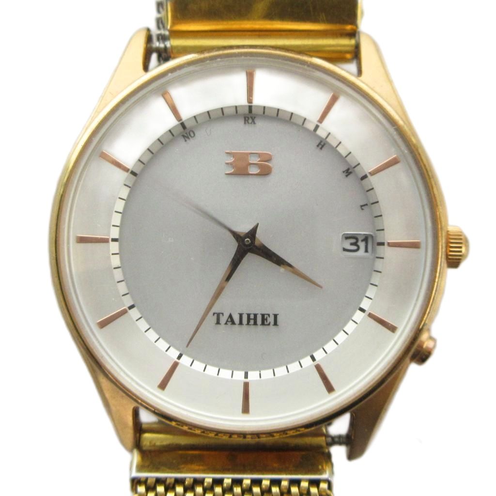 BVLGARI - 【中古】シチズン CITIZEN TAIHEI 太平ビルサービス創業60周年記念 H415-5126746 腕時計 ウォッチ ソーラー 白文字盤 デイト カレンダー付き ゴールドカラー 金色 ■GY18 /MQ メンズ 【ベクトル 古着】 260401