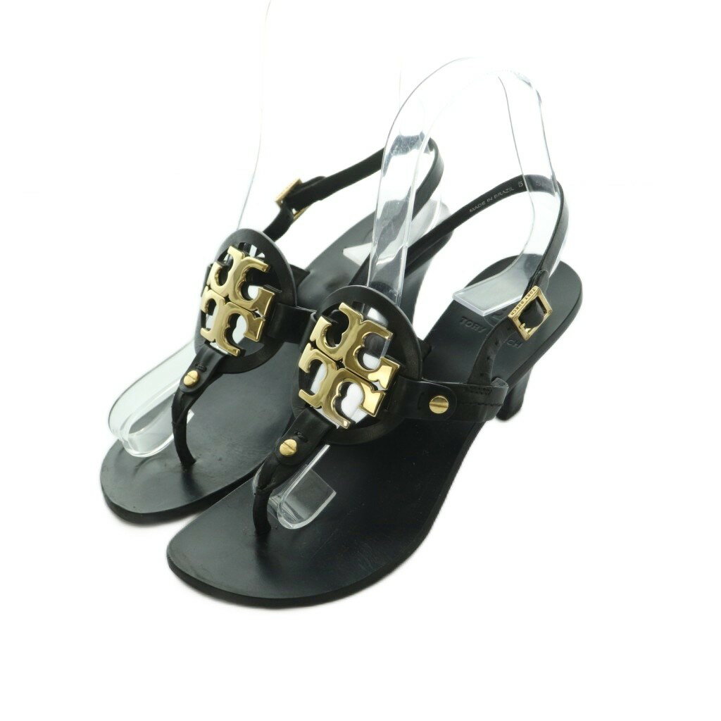 【中古】トリーバーチ TORY BURCH トングサンダル レザー 5M 22.0cm 黒 ゴールドカラー 11118600 /MI ■GY11 レディース 【ベクトル 古着】 260324