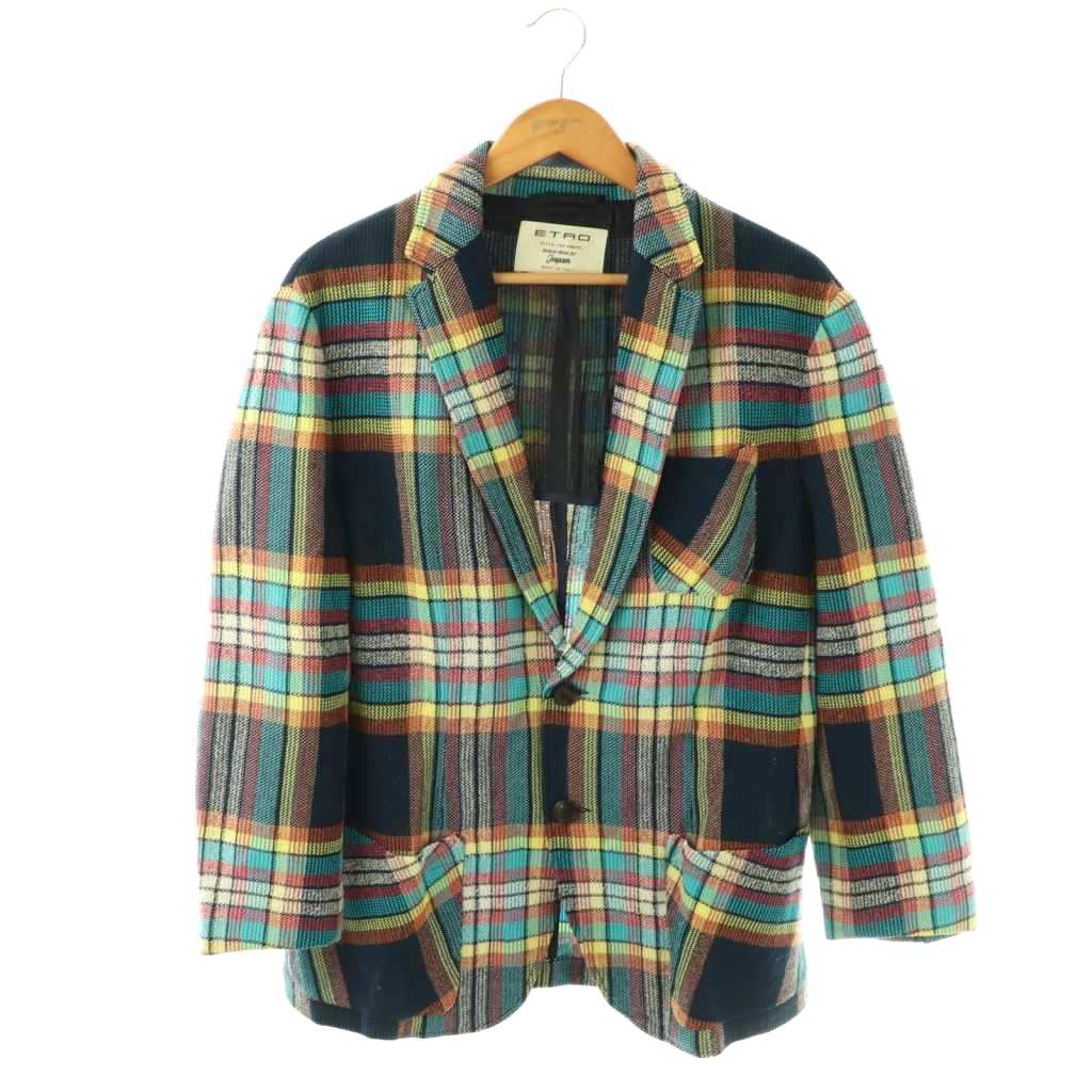 Coat - 【中古】エトロ ETRO テーラードジャケット ブレザー チェック柄 ツイード M マルチカラー /DF ■GY18 メンズ 【ベクトル 古着】 260318