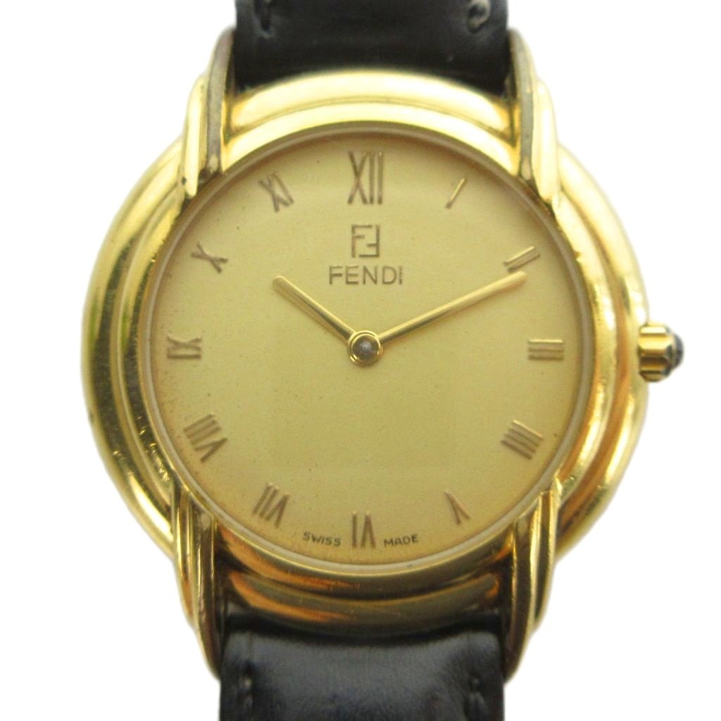 【中古】フェンディ FENDI ジャンク品 300J 腕時計 ウォッチ クォーツ ローマン レザーベルト ゴールド色 ■GY18 /MQ ■OH メンズ 【ベクトル 古着】 260425
